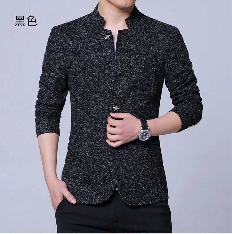 Men's Autumn Winter Casual Slim Fit Plaid Suit Jacket Korean Style Fleece Thickened Coat Large Size Single Breasted Westwear