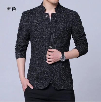 Men's Autumn Winter Casual Slim Fit Plaid Suit Jacket Korean Style Fleece Thickened Coat Large Size Single Breasted Westwear