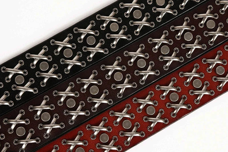 3.8CM Cowboy Punk Belt Real Genuine Leather Men Belt Metal Stud Rivet Jeans Belts For Men Strap Ceinture Homme Male Strap