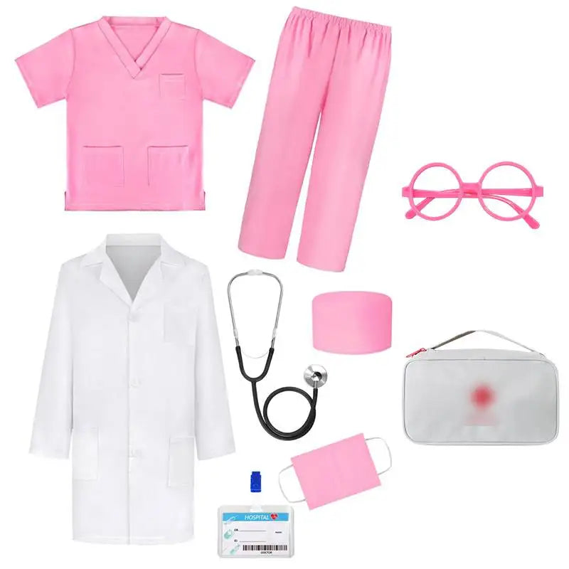 Boys Girls Simulation Doctor Nurse Work Uniform Cross with Toys Sets Kids Clothes Toddler Christmas Xmas Role Play Costum Party