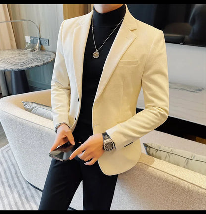 British Style Solid Color Slim Suit Jacket Men Fashion Casual Business Blazers Coats High Quality Social Wedding Elegant Jackets