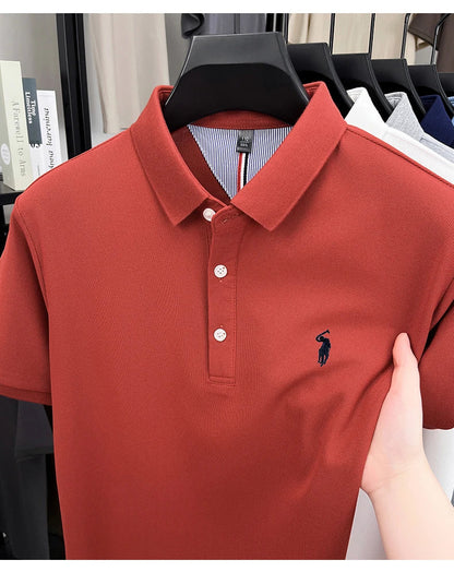 Luxury brand short sleeve men polo shirt summer ice silk breathable high-end pony embroidery design casual business Paul T-shirt