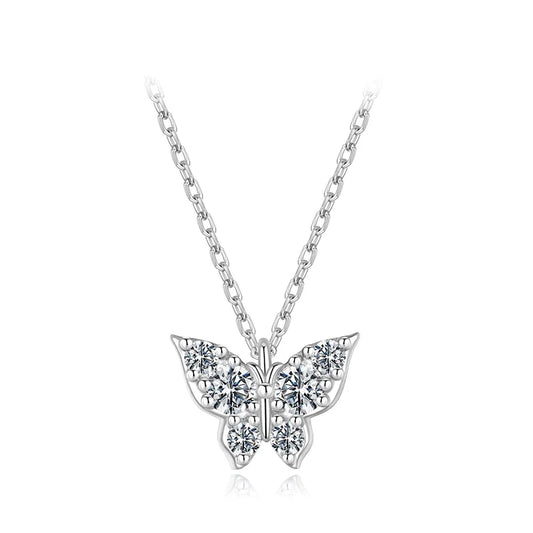 Moissanite Butterfly Necklace 925 Sterling Silver Insect Pendant Necklace Adjusable Link Chain for Women Sparkling Gift