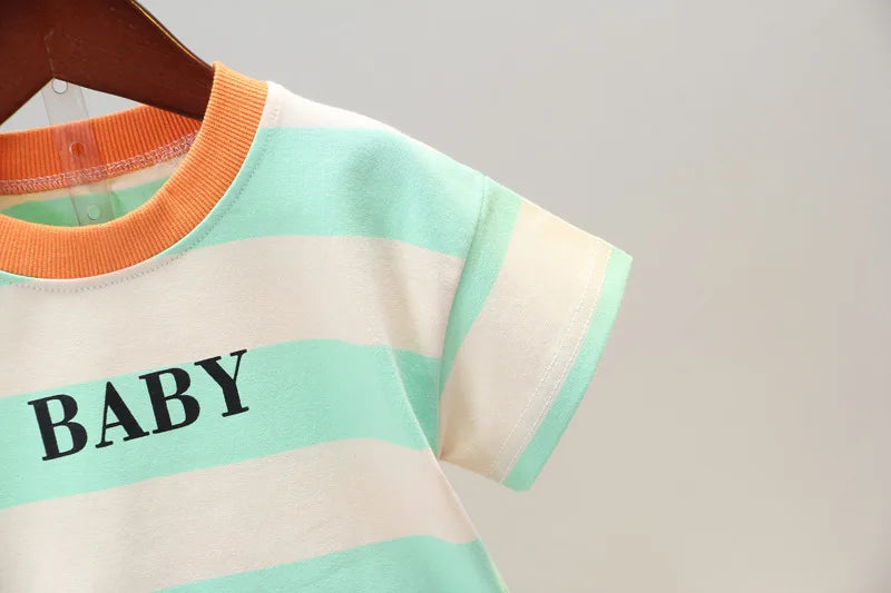 Summer Boys Clothes Children Cotton Strips Causal T Shirts Shorts 2Pcs/set Infant Outfit Kids Toddler Tracksuits 0-5 Years