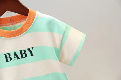 Summer Boys Clothes Children Cotton Strips Causal T Shirts Shorts 2Pcs/set Infant Outfit Kids Toddler Tracksuits 0-5 Years