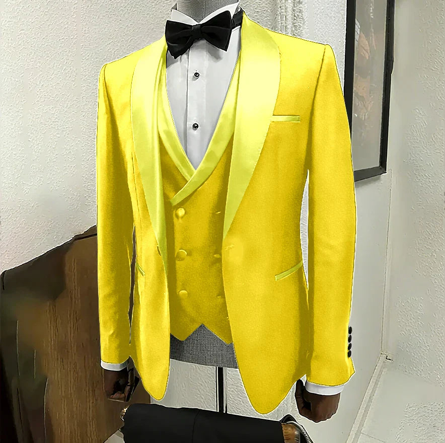 Black Suits for Men 3 Piece Classic Shawl Lapel One Button Tuxedo Fashion Groom Wedding Party Banquet Dinner Slim Male Suit