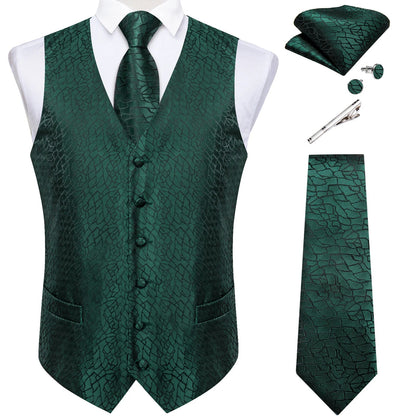 Suit Vest for Men Black Solid Paisley Wedding Prom Groom Jacquard Waistcoat with Necktie for Tuxedo Men Clothing