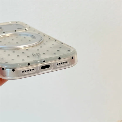 Luxury Polka Dot Ring Stand Holographic Phone Case For iPhone 15 16 17 Pro Max Shockproof Protective Cover