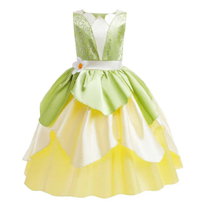 Tiana Costume Girl Dress Up Princess Girls Cosplay Role Playing Party Costumes Children Sleeveless Carnival Princess  Dresses