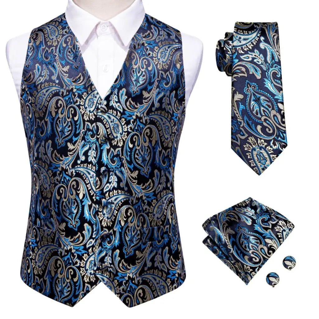 Mens Vests Tie Sets V-Neck Grey Red Purple Blue Green Pink Black Waistcoat Hanky Cufflinks Wedding Business Designer