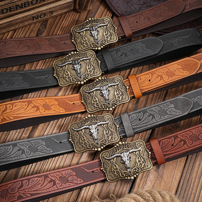 A men's and women's casual retro belt Western style! PU leather belt with metal buckle, suitable for daily work wear