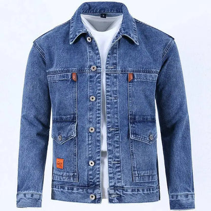 Men's Workwear Denim Jacket Spring Autumn Winter Large Size Trendy Brand Versatile Youthful Style Long Sleeve Button Decor