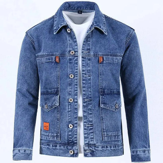 Men's Workwear Denim Jacket Spring Autumn Winter Large Size Trendy Brand Versatile Youthful Style Long Sleeve Button Decor