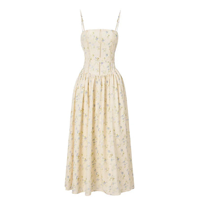 Women Long Floral Print Spaghetti Strap Maxi Dress Summer Elegant Lace Up Dress Flowy Holiday Party Beach Wear Dress