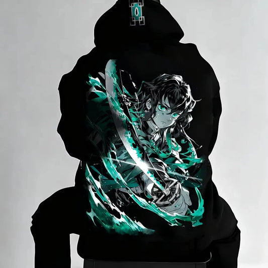 Demon Slayer Men's and Women's Zipper Coat Hoodie Sweater Long-sleeved Jacket Muichiro Tokito Japan Anime Spring and Autumn Top