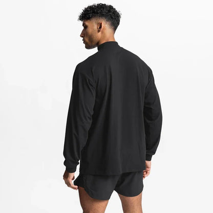 Oversized Long Sleeve Running T-shirts Mens Turtleneck Dropped Shoulder Loose Sports Fitness T Shirt Gym Bodybuilding Tops Tees