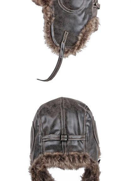 Russian Trapper Soviet Ushanka Bomber Hat Knitted Leather Earflap Fur Lined Winter Cap for Men Women