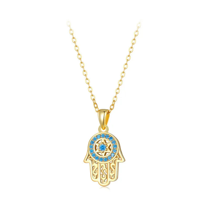 Genuine 925 Sterling Silver Trendy Fatima's Guarding Hand Pendant Hamsa Lucky Necklaces for Women  Fine Jewelry Gift