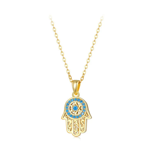 Genuine 925 Sterling Silver Trendy Fatima's Guarding Hand Pendant Hamsa Lucky Necklaces for Women  Fine Jewelry Gift