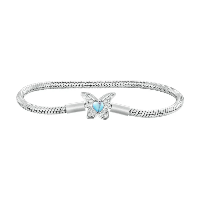 925 Sterling Silver Zircon Rose Buckle Bracelet Snake Chain for Women Bead Charm DIY Chic Jewelry Gift BSB096
