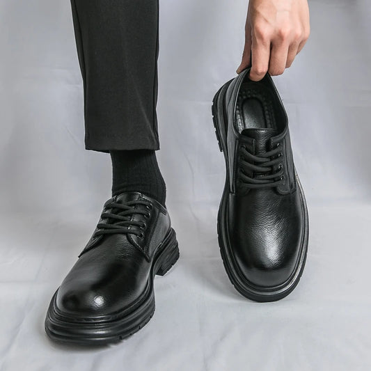 2025 New British-style black casual leather shoes for men's business formal wear large-sized work shoes trendy size 48