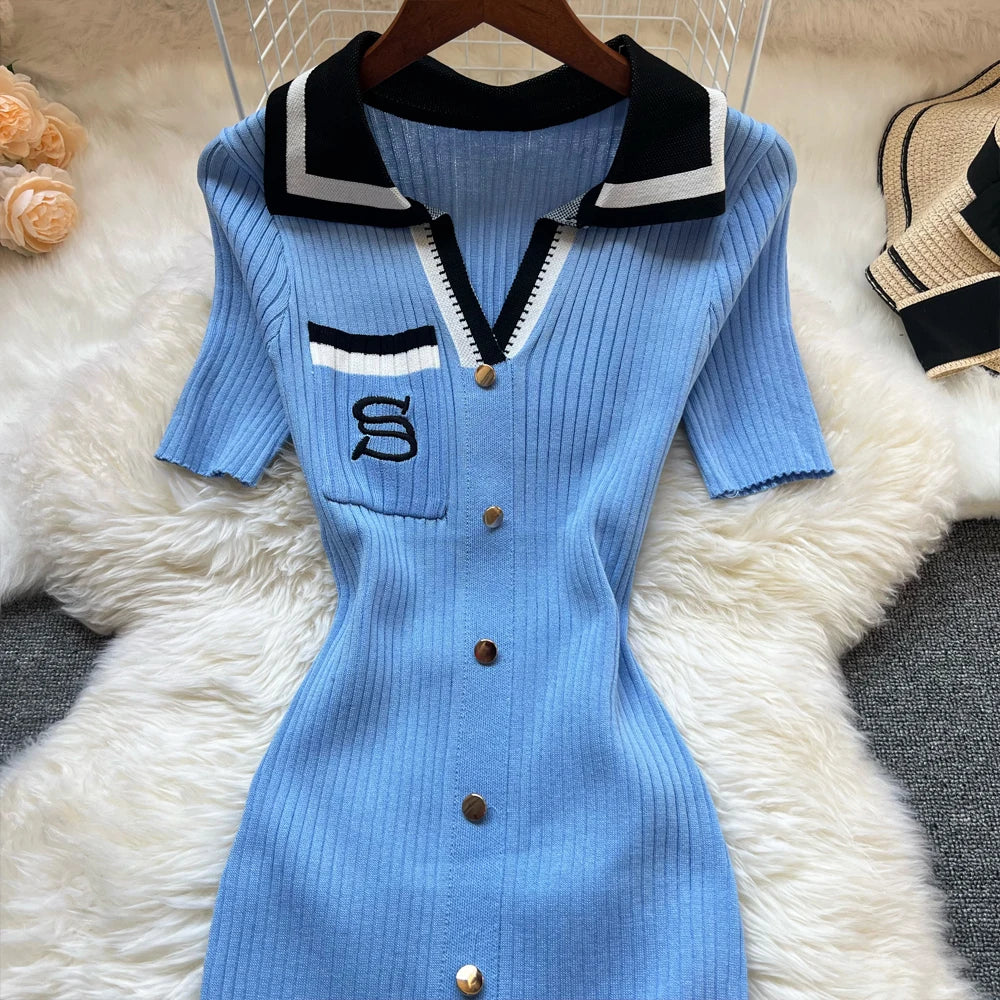 Brand Fashion Summer Knitted Dress Women 2025 New Y2K Embroidery Long Bodycon Sweater Dress Streetwear Lady Vestidos