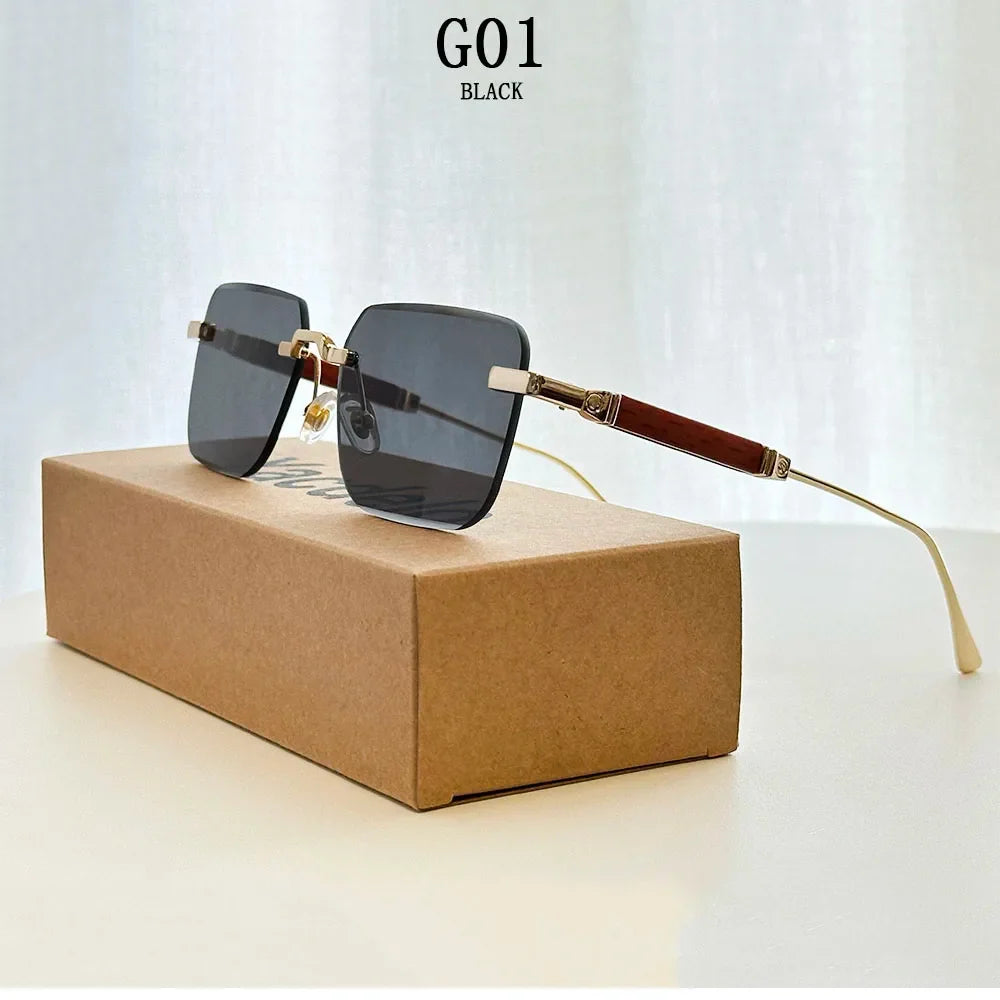 Rimless Sunglass Men Vintage 2025 Fashion Glasses Square Sunglasses Women Trendy And Fashionable Gafas De Sol Hombre Zonnebril