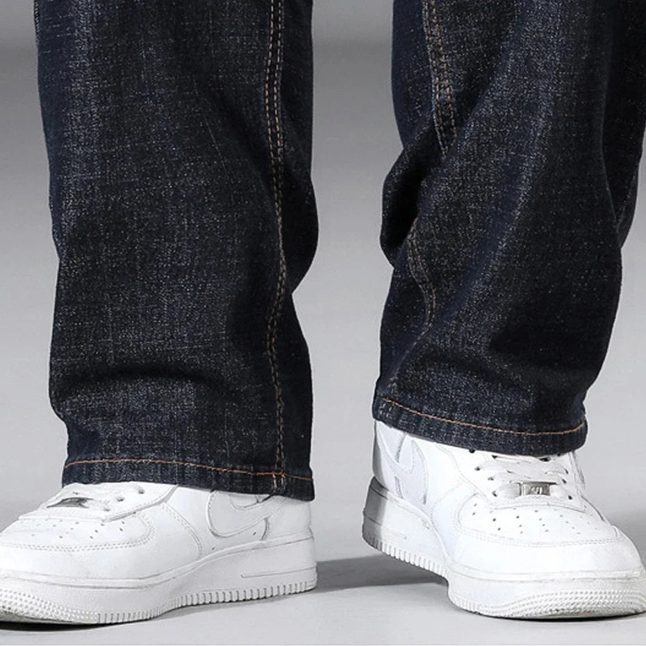 8XL Plus Size Jeans Men Solid Color Denim Pants Male Fashion Casual Baggy Jeans Elastic Waist Straight Pants