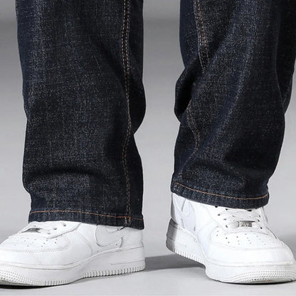 8XL Plus Size Jeans Men Solid Color Denim Pants Male Fashion Casual Baggy Jeans Elastic Waist Straight Pants