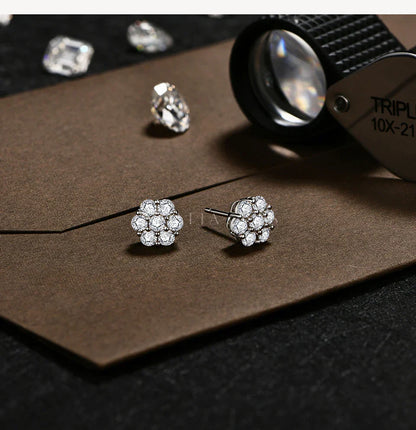 Round Cut 2.5mm 3.0mm Moissanite Diamond Earring Flower shape D VVS1 Color 925 Silver Pure 10k 14k Au750 Gold for Women