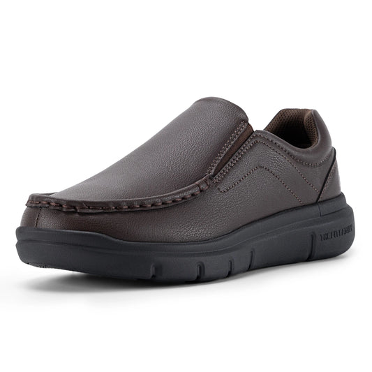 Men'S Slip-On Casual Shoes Leather Shoe Wide Width 2E Lightweight For Swollen Feet With Arch Support Pain Relief
