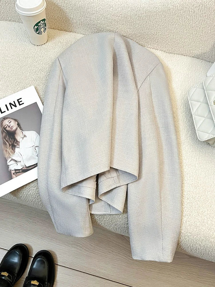 Elegant Office Lady Blazers Women Long Sleeve Button Spring Autumn Suit Coats Vintage Loose Casual Small Fragrance Crop Jacket