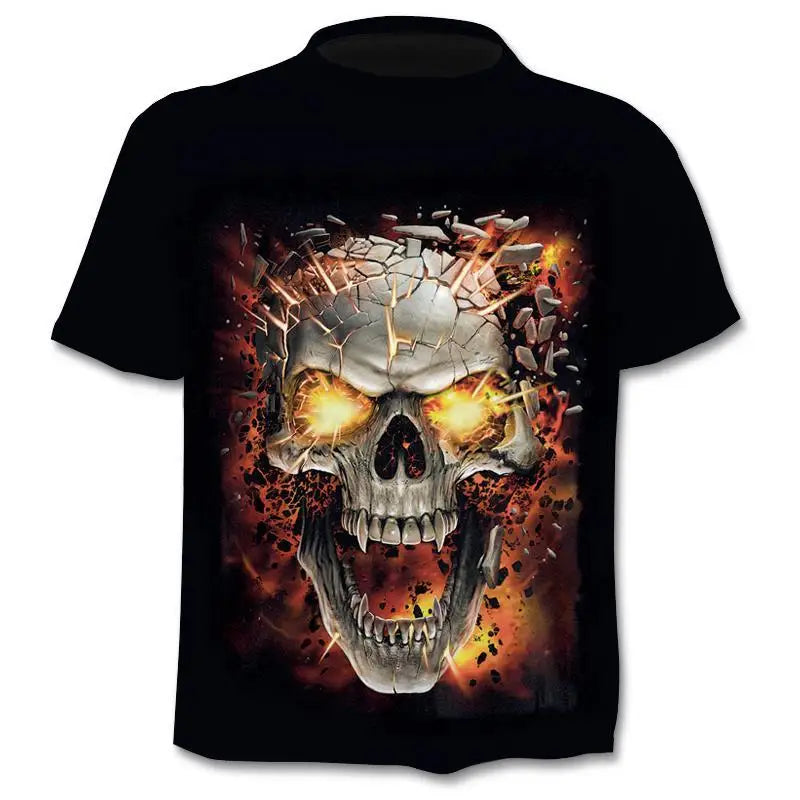 New retro street punk motorcycle men's T-shirt 3D shirt casual fashion hip-hop horror short sleeved round neck men's clothing