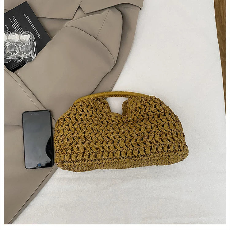 New Summer Beach Bag for Women Clutch Bag Luxury Designer Straw Bags Tote Handbag Fashion Woven Rattan Bags Female Travel Purse