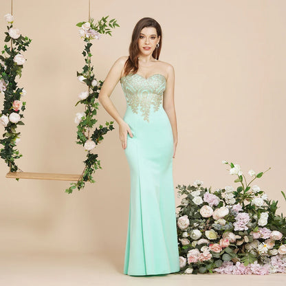 Elegant Mermaid Evening Dress Women Golden Appliques Lace Royal Blue Sweetheart Illusion Wedding Party Prom Gowns Robe de Soiree