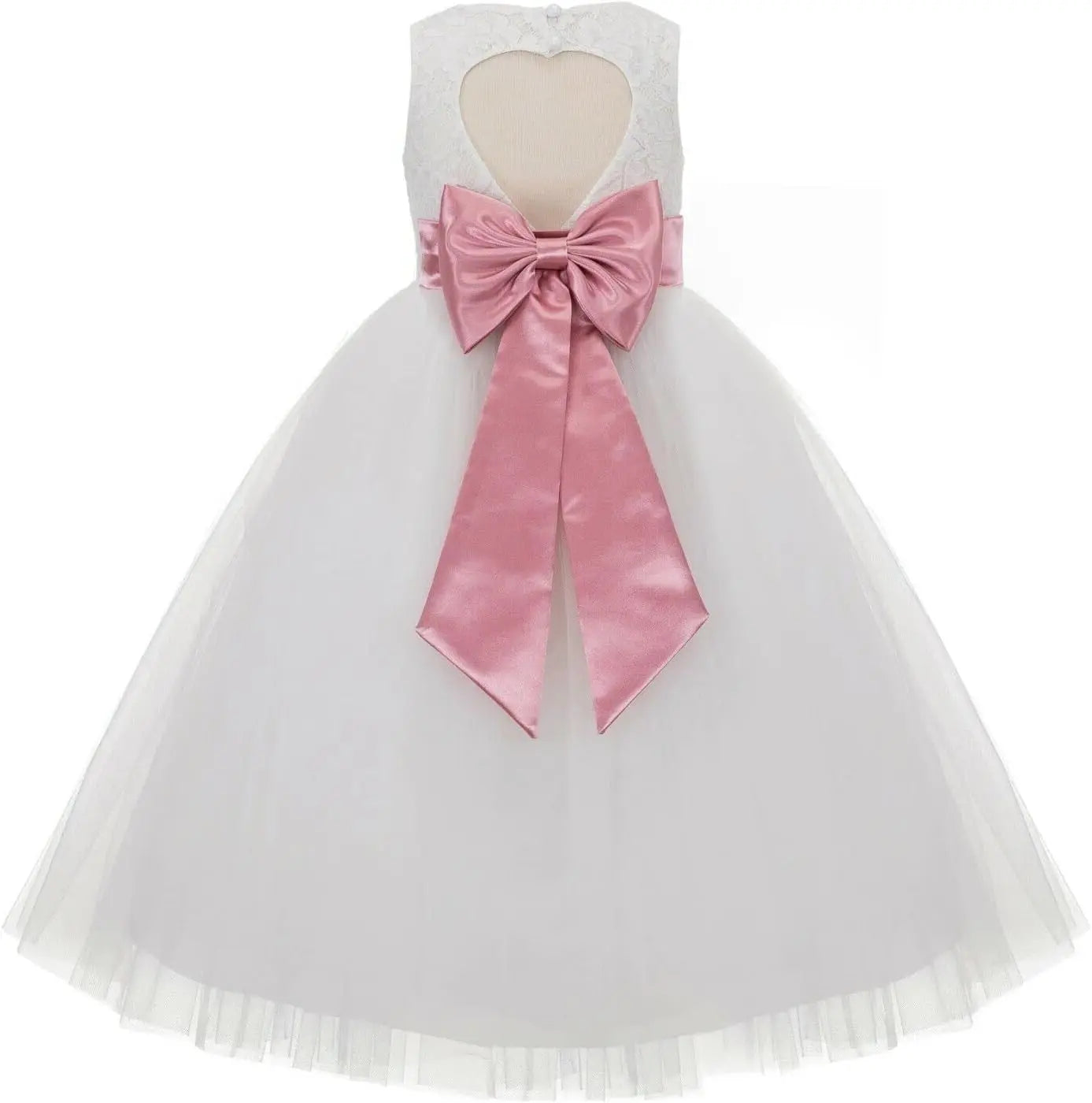 Ivory Floral Lace Heart Cutout Dress for Girls Junior Bridesmaid Pageant Gown Elegant Flower Girl Pageant Dresses