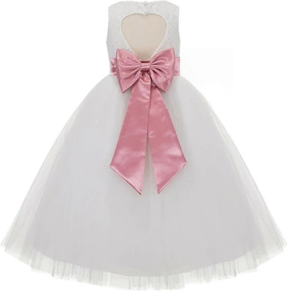 Ivory Floral Lace Heart Cutout Dress for Girls Junior Bridesmaid Pageant Gown Elegant Flower Girl Pageant Dresses