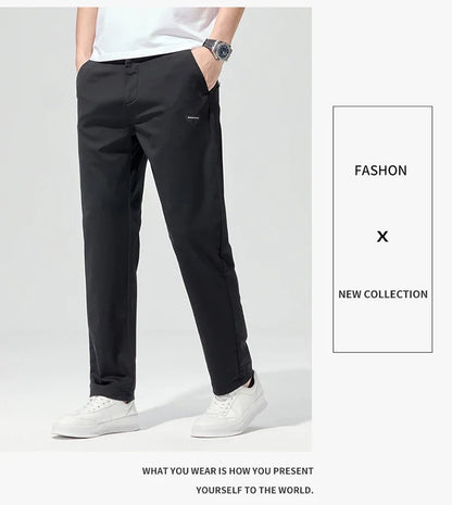 Korean Street Summer Y2K Men's Ice Silk Casual Pants All Match Elastic Sweatpants Office Business Fashion Straight Suit Trousers