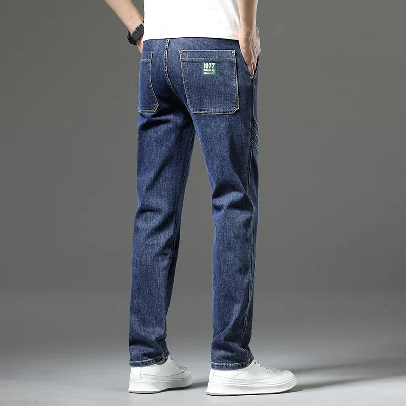 Luxury Stretchy Straight Leg Jeans Plus Size Loose Fit Fashionable Printed Bottoms Versatile High Waist Denim Trousers