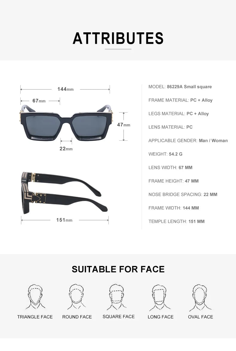 Millionaire Square Sunglasses For Men Vintage Luxury Sunglasses Women Retro Shades Fashion Glasses Gafas De Sol Sonnenbrille Sun