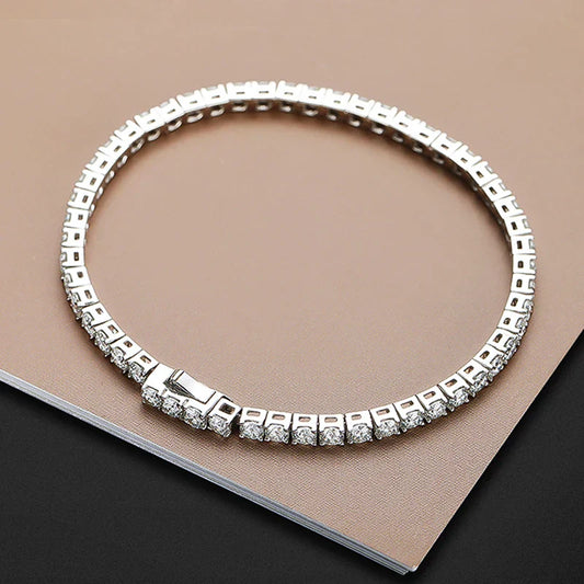 Bracelet de Tennis en Moissanite Véritable Plaqué Or 18 carats 2-5mm pour Femmes Fermoir à Ressort S925 Argent Sterling Bijoux Bracelet pour Hommes