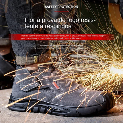 Genuine Leather Cow Suede Safety Work Shoes For Men Composite Head Anti Nail Anti Static Welding Shoes Indestructible Boots