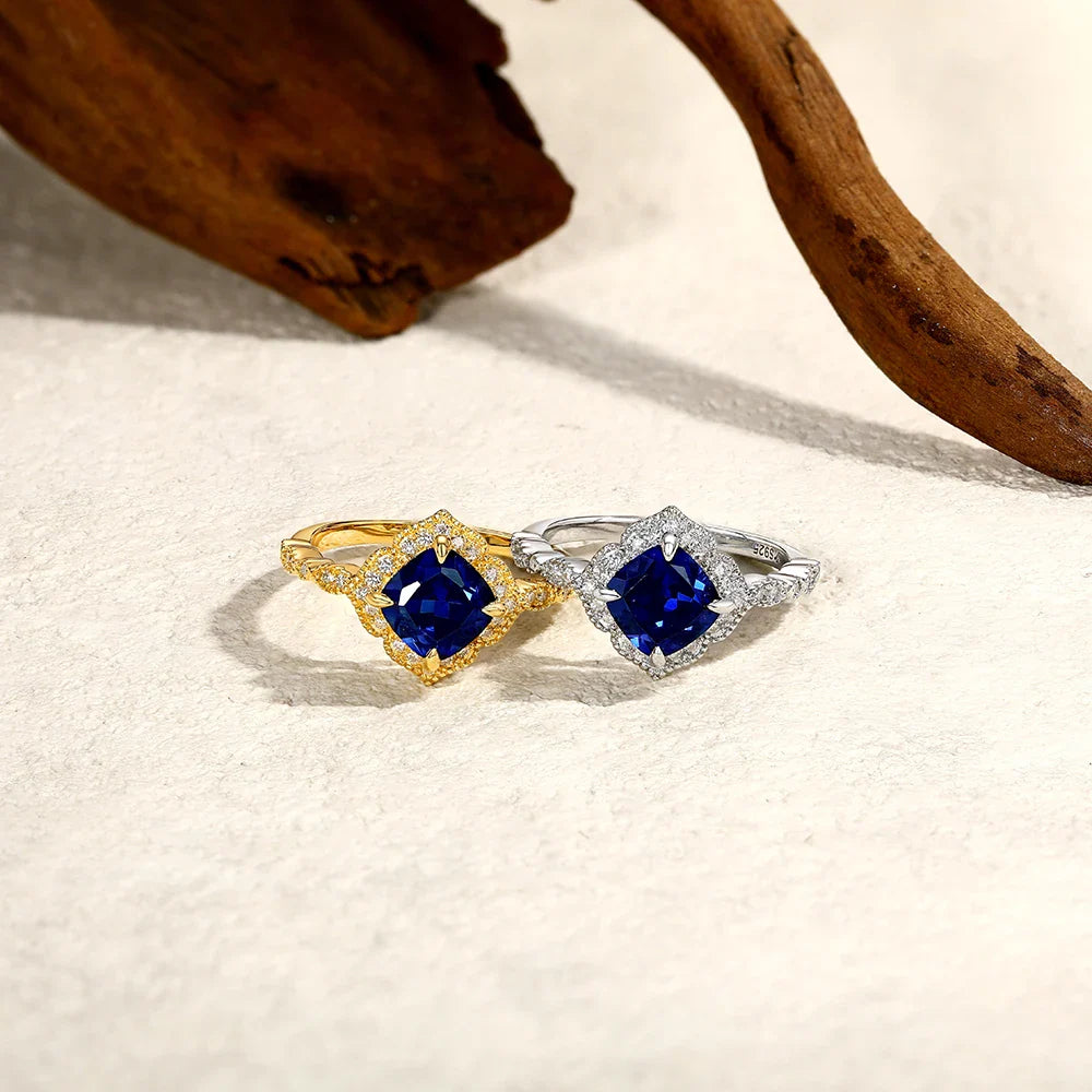 ATTAGEMS Bague saphir bleu classique taille coussin 2,0 carats DVVS1 Véritable argent sterling 925 pour femme Fiançailles Mariage Bijoux fins