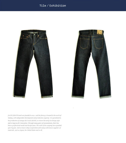 Saucezhan 316XX-18OZ Mens Jeans Selvedge Denim Jeans Raw Denim Straight Thick Autumn and Winter Vintage Jeans Pants