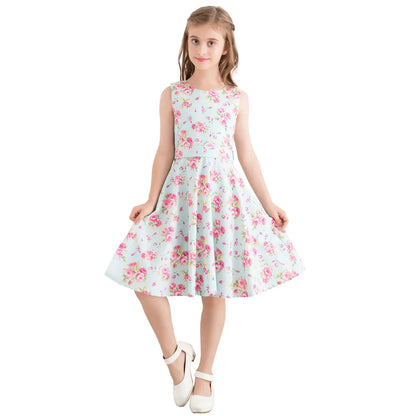 Girl's Retro Dress,Summer Princess Sleeveless Polka Dots Cotton Lightthin Romantic Floral 50s Vintage Dress Party Wedding Daliy