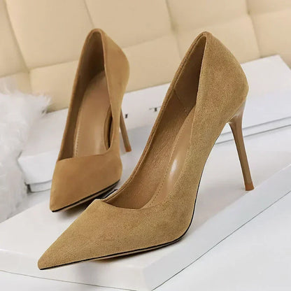 Women 9cm High Heels Daily Party Colorful Suede Pumps Female Scarpins Stiletto Evening Banquet Red Yellow Shoes Plus Size 34-43