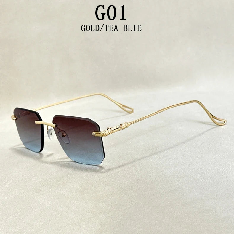 2024 Rimless Sunglasses Women Trendy  New Square Fashion Glasses Vintage Luxe Lentes De Sol Mujer Lunette Soleil Femme Okulary