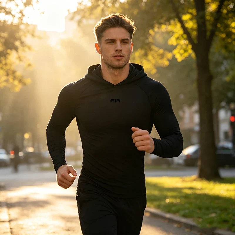 Men's Compression Hooded Long Sleeve Shirt Quick Dry Breathable Sports T-Shirt for Gym Running Workout Fitness Athletic