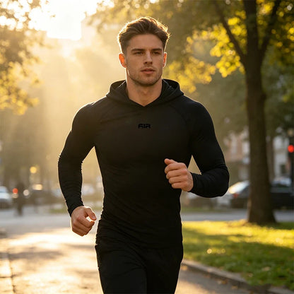 Men's Compression Hooded Long Sleeve Shirt Quick Dry Breathable Sports T-Shirt for Gym Running Workout Fitness Athletic
