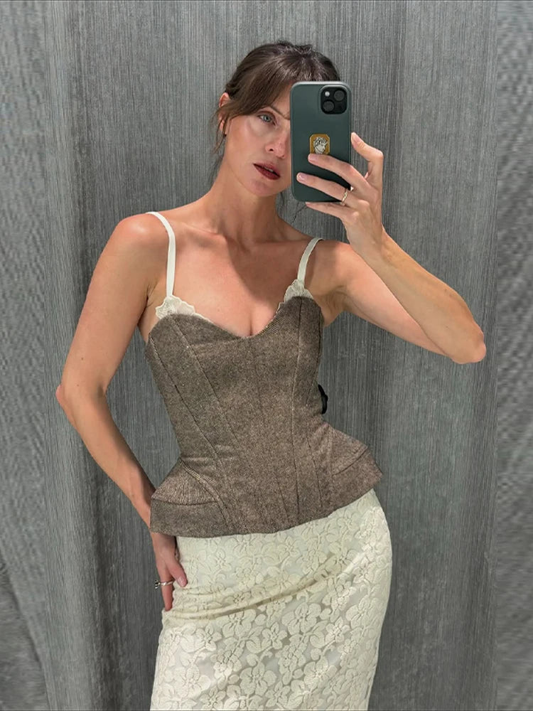 Women's Vest Spaghetti Strap Corset Top Street Female Panelled V-neck Sleeveless Backless Slim Party Evening Tops New Streetwear